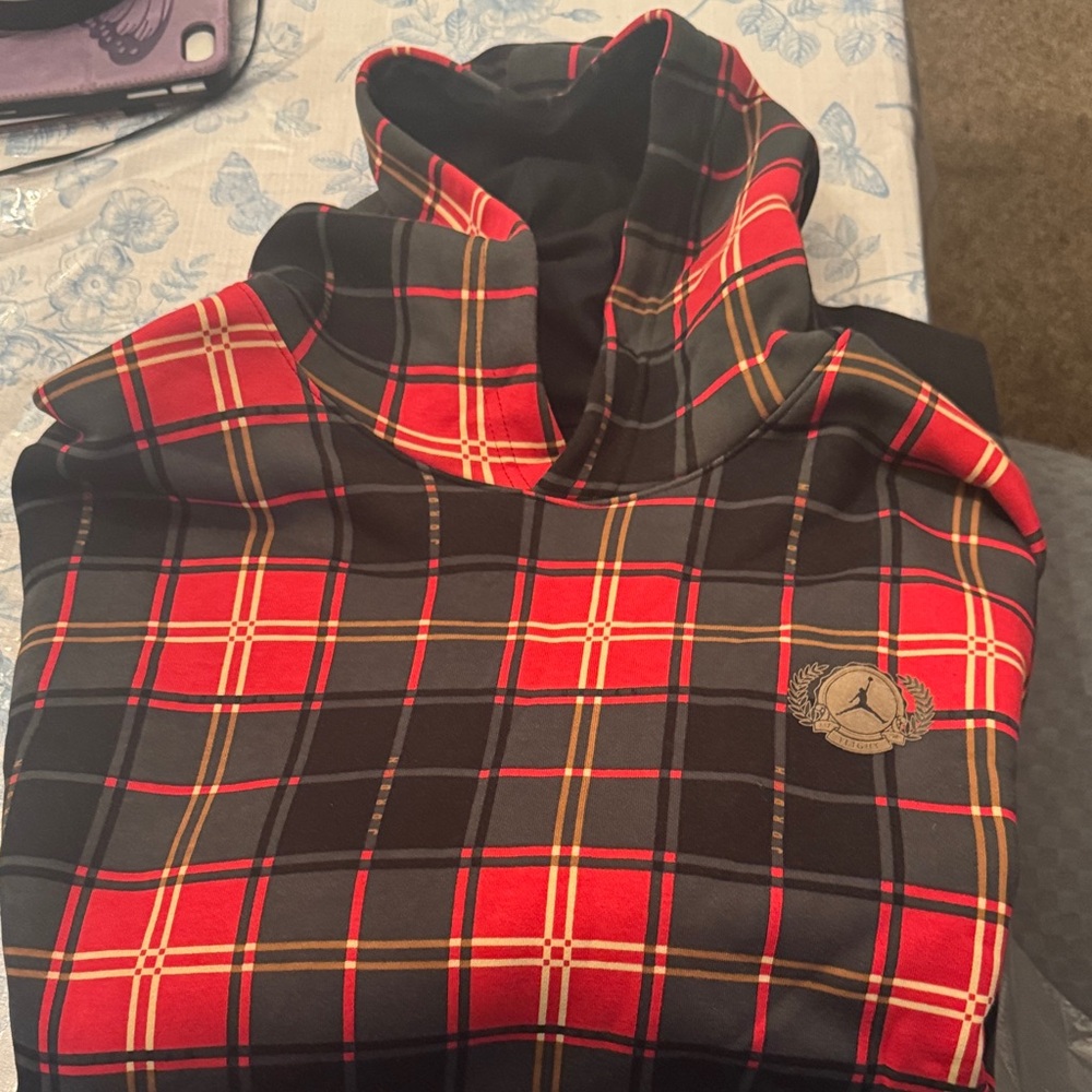 Jordan Red and Black Plaid Hoodie